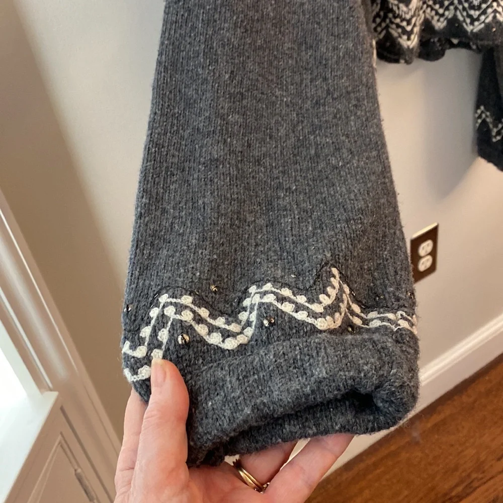 Free People Charcoal Turtleneck Sweater with Ivory Design - Picture 12 of 16